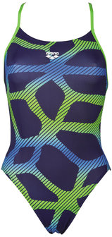 Arena W Spider Booster Back One Piece L navy-leaf 36