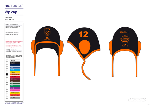 *Custom Design* C.Mill Zon Turbo Waterpolocap Classic Professional set 26 (Levertijd 4 tot 8 weken)