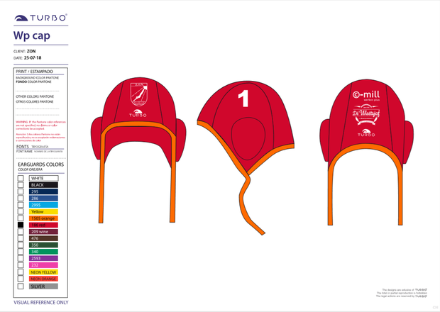 *Custom Design* C.Mill Zon Turbo Waterpolocap Classic Professional set 26 (Levertijd 4 tot 8 weken)